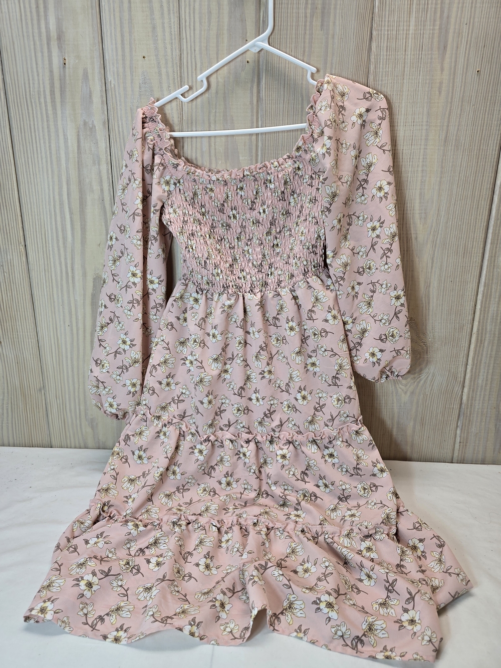 As U Wish Peach Floral Smocked Long Dress